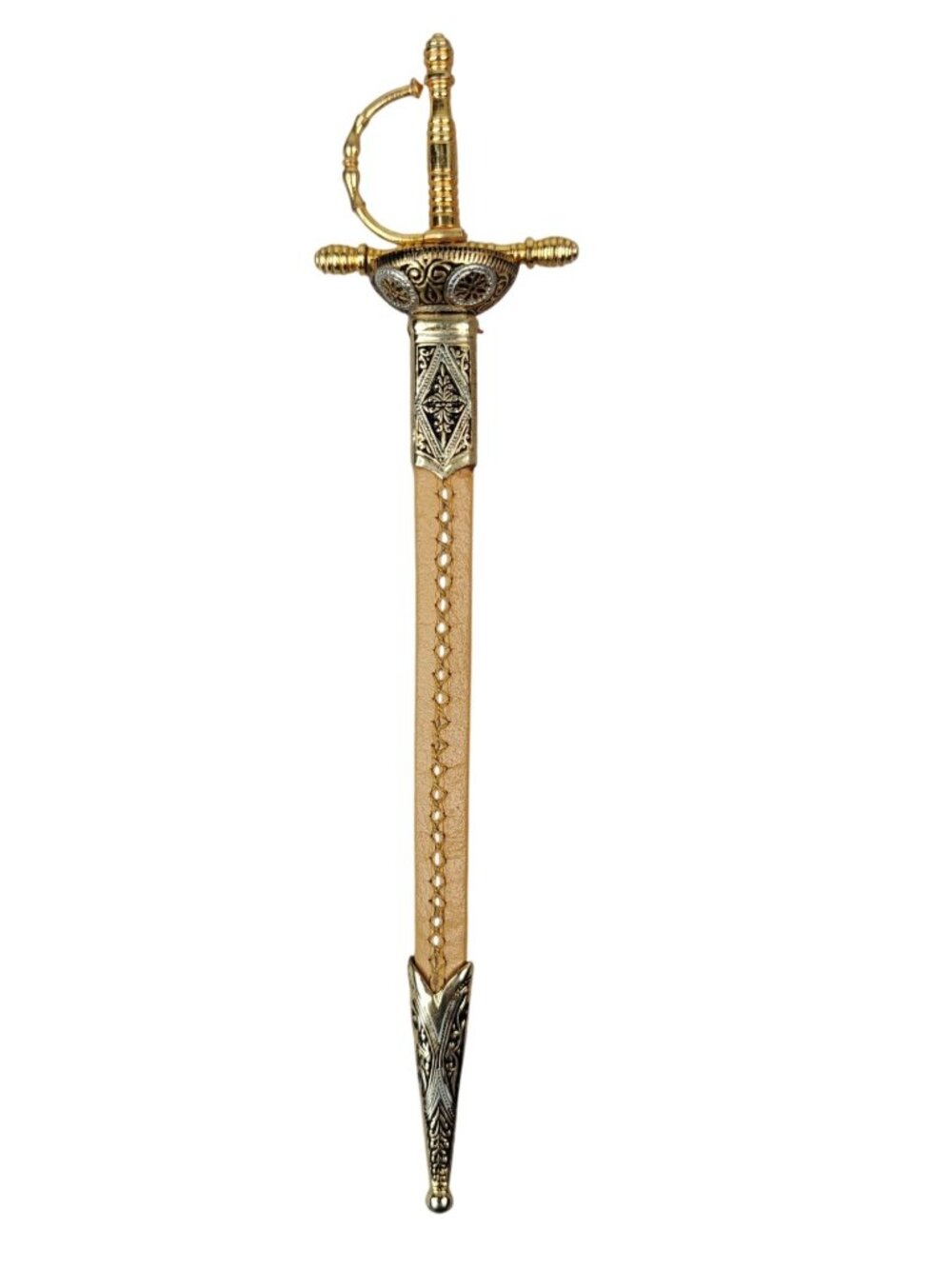 Vintage Miniature Brass Steel Rapier Letter Opener W/ Decorative Scabbard Spain